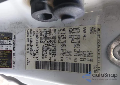 2017 Nissan Frontier Desert Runner/S/Sv-I4 z USA, uszkodzony, nr VIN 1N6BD0CT4HN704507